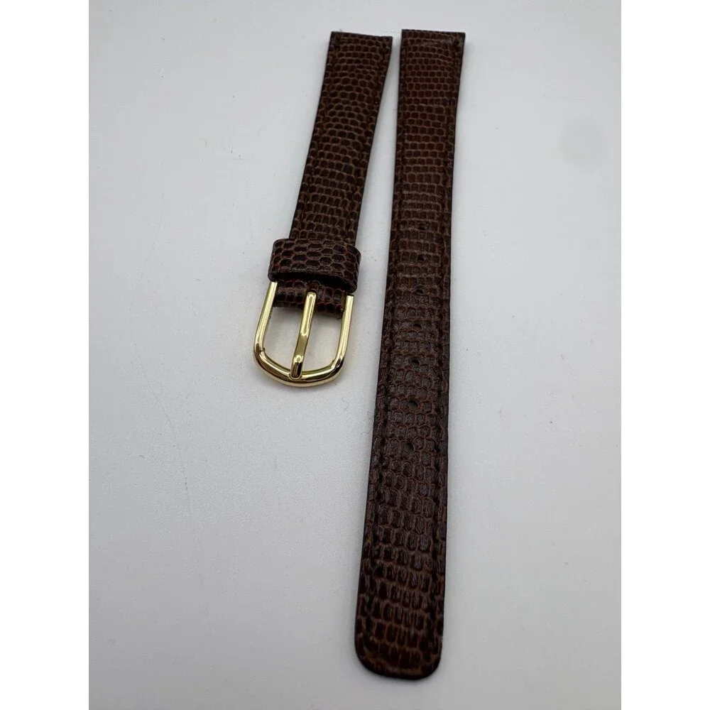 Vintage OEM Seiko Brown Lizard-Grain Leather Watch Strap 13mm Gold-Tone Buckle